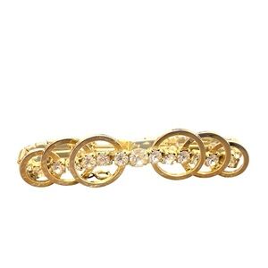 Vintage Gold Tone Interlocking Circle Rhinestone Bracelet 7” Mid Century Modern